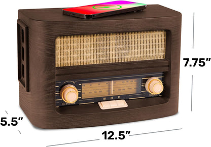 Fuse Vint Vintage Retro AM/FM Radio with Bluetooth and Wireless Charging